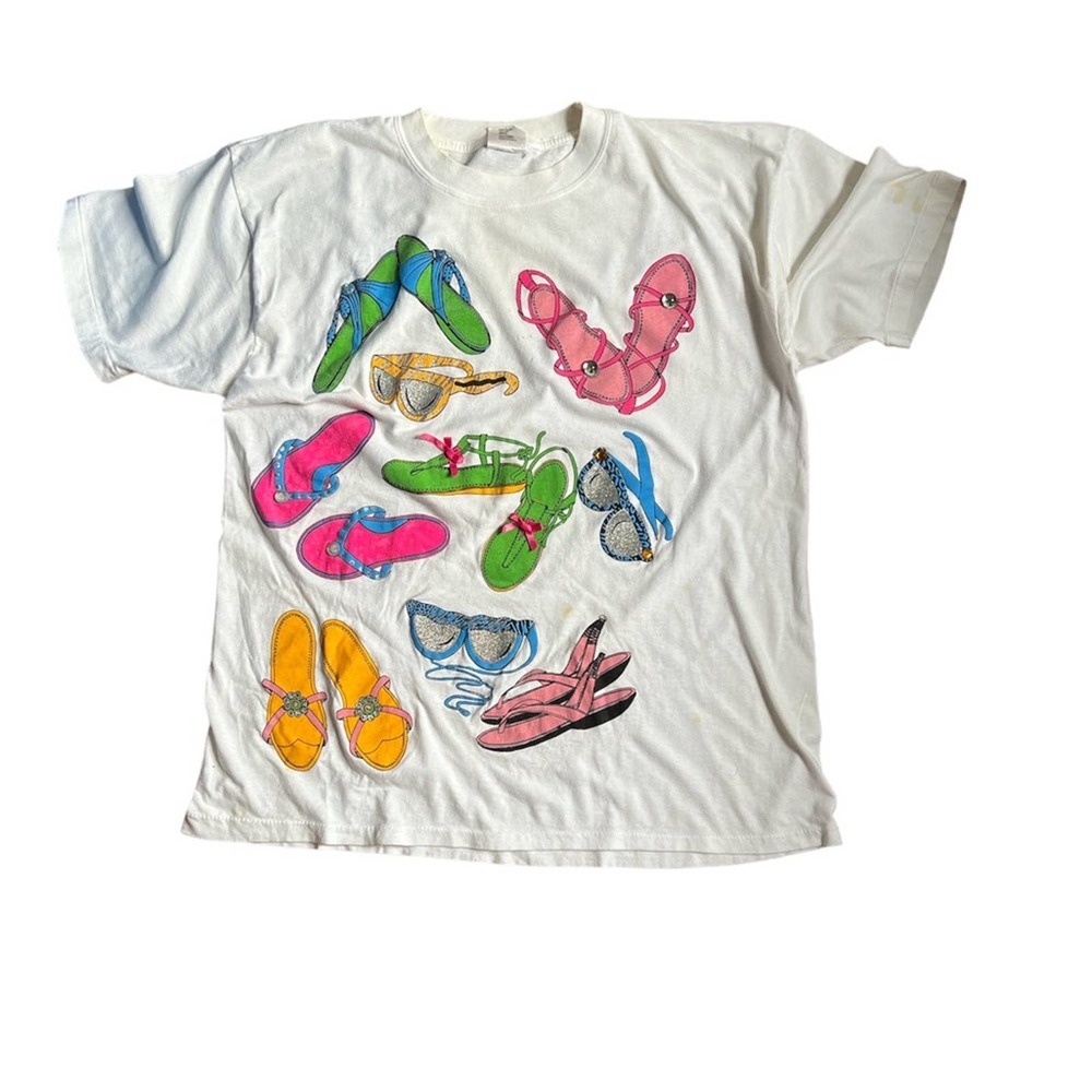 American Vintage EZL Embellished Sandals Sunglasses Crystals Graphic Tee Shirt